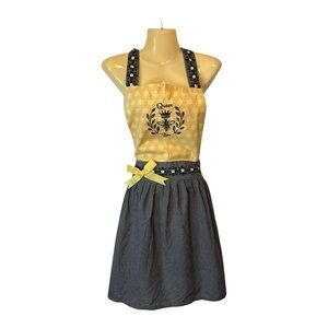 Kay Dee Designs Queen Bee Full Apron Bow Detail 100% Cotton Yellow Black Gingham